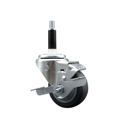 Service Caster 3'' SS Thermoplastic Rubber Swivel 7/8'' Expanding Stem Caster with Brake SCC-SSEX20S314-TPRB-TLB-78